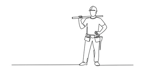 Obraz premium Continuous Line Drawing of a Construction Worker