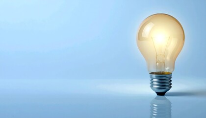 3D single light bulb glowing in the center against a blue background