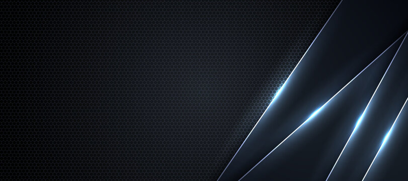 Abstract dark technology background with glowing blue square frame, futuristic digital design and modern neon light effect