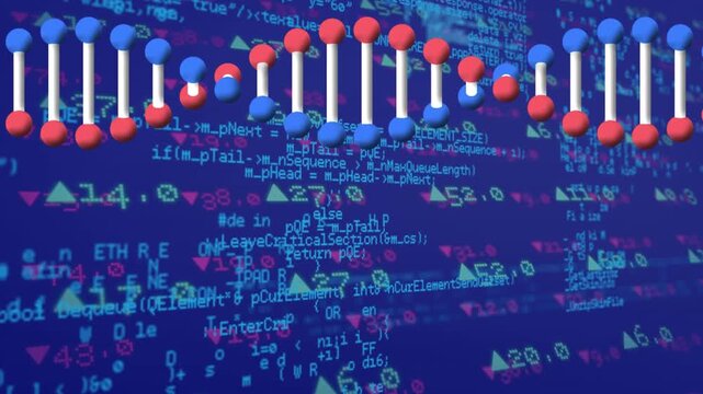 Animation of dna strand spinning over digital animation
