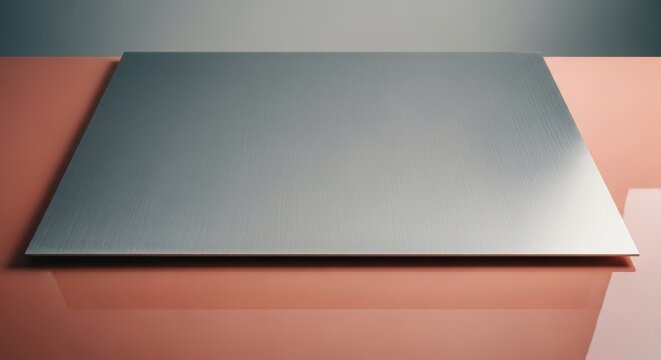 Sleek Silver Metal Sheet on Textured Surface A Modern Industrial Aesthetic.