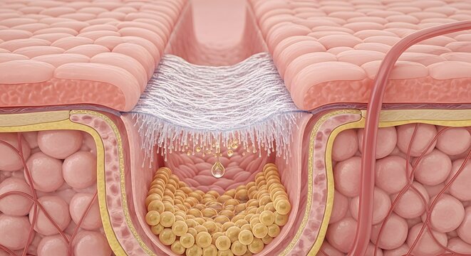 Anatomical cross section of human skin with layers and hair follicle