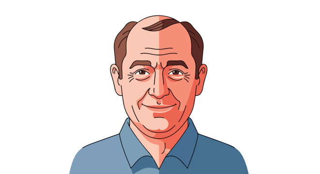 An illustration of a middle-aged man with receding hair and a friendly expression