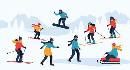 Fototapeta premium Skiers and Snowboarder Enjoying Winter Sports.