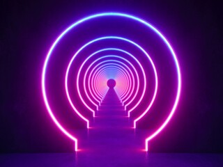 colorful modern lighting with interior empty tunnel, 3d rendering sci-fi concept © Suwatchai