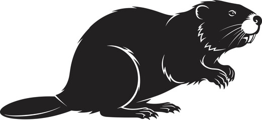 Obraz premium Beaver Silhouette Vector Illustration Featuring Detailed Fur Texture Flat Tail and Incisors for North American Wildlife Conservation National Park Branding and River Animal Graphics Flat Vector 