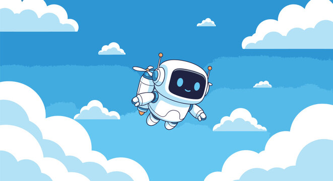 Astronaut Floating in Cloudy Blue Sky.