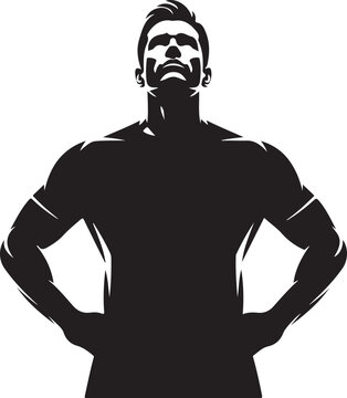 Black silhouette of a muscular man with hands on hips