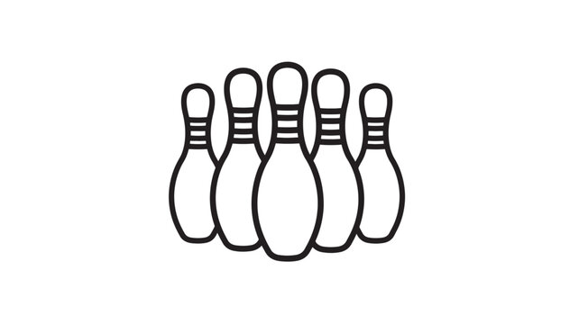 Bowling pins set with thick black outline and white fill, isolated on a white background for sporting events.