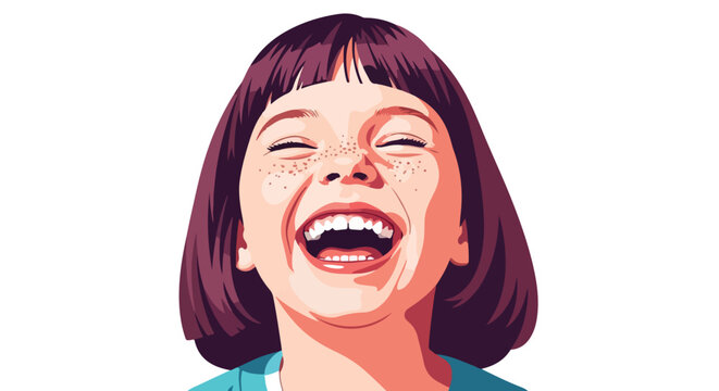 A vibrant digital illustration of a young girl laughing with joy and freckles