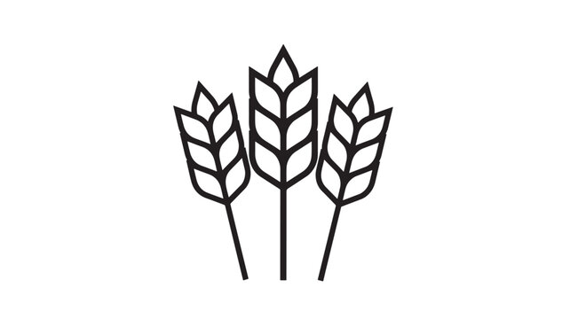Wheat stalks line icon with three ears of grain on white background representing harvest and agriculture.