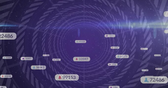 Opening on star-speckled backdrop, rotating chevron vortex pulling data labels for realtime updates