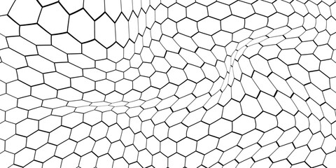 Fishing or soccer net. Repeated hexagon pattern. Black wired mesh texture isolated on white background. Metallic or fabric fence, cage or lattice structure. Vector graphic Illustration. © Amirul