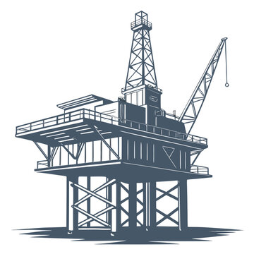 An offshore oil rig platform with a crane on a used for drilling and extraction in the ocean