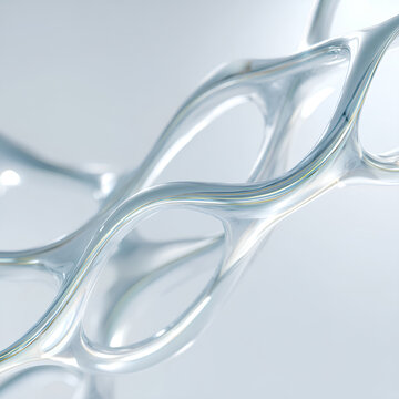 Minimal cell membrane structure with translucent layers and soft reflections on white background showcasing refined scientific biotech concept