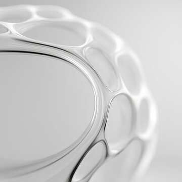 Minimal cell membrane structure with translucent layers and soft reflections on white background showcasing refined scientific biotech concept