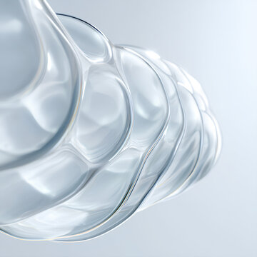 Minimal cell membrane structure with translucent layers and soft reflections on white background showcasing refined scientific biotech concept