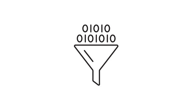 Funnel with binary code flowing through it, representing data filtering and processing in digital systems.