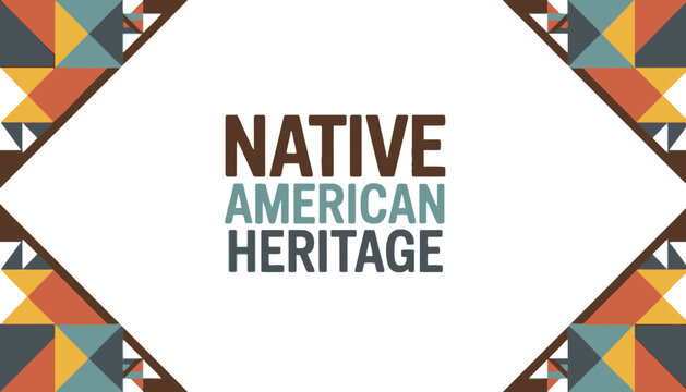 Native American heritage logo with colorful geometric pattern background