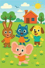 Naklejka premium Cartoon Animals in the forest