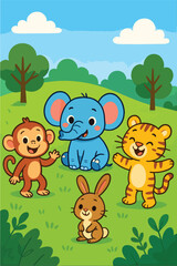 Naklejka premium Cartoon Animals in the forest