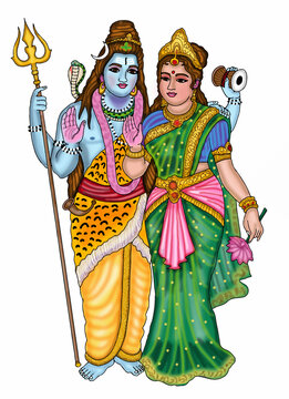 hand drawn digital art of lord shiva & parvati
