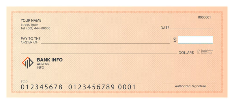 Printable bank cheque mockup for financial transactions and banking.