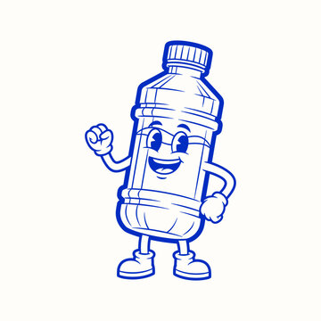 Victorious Cartoon Water Bottle Mascot Hydration Vector Icon