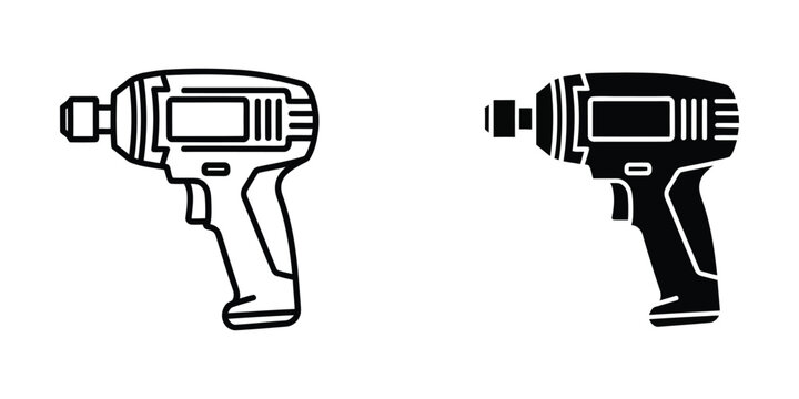 Comparison of a manual and electric power drill in black and white illustration