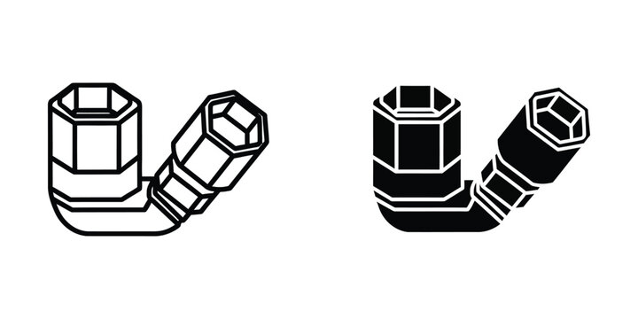 Comparison of hex head pipe fittings with different thread types shown in black and white