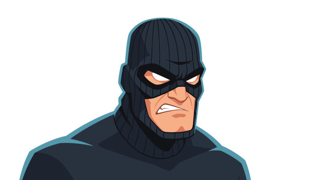 Gritty illustration of a muscular man wearing a black balaclava mask looking angry and intense with his teeth bared in a comic art style.