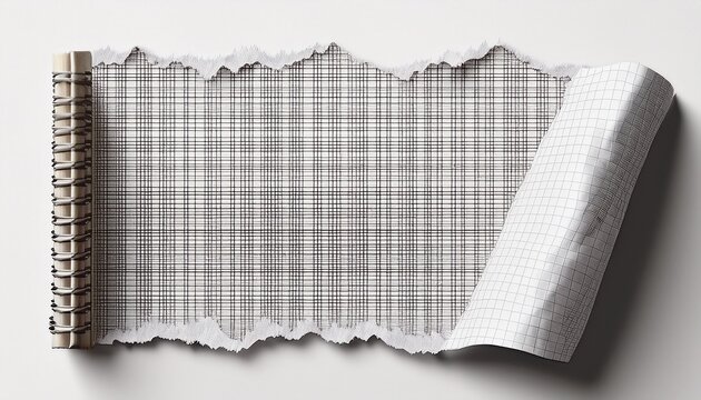 ripped squared notebook paper n half torn grid note on white background
