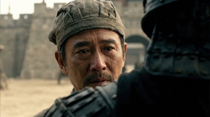 Obraz premium Intense Emotion on Face of Asian Man in Historical Setting
