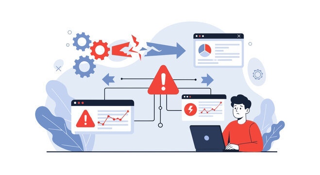 System failure and technical error concept flat vector illustration