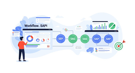 Fototapeta premium Business Workflow Management and Data Integration Illustration