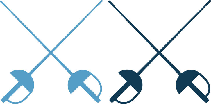Fencing swords in blue colors on for sports and games