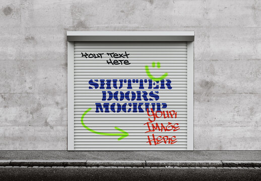Urban Metal Industrial Roller Shutter Gate Garage Door Graffiti Mockup