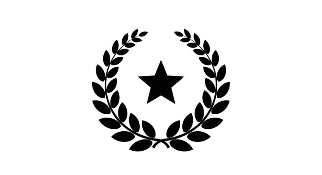 Black star laurel wreath symbol icon.