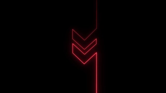 Glowing neon UP Directional Arrow Loop Animation. arrows sign animation down concept,neon line directional down arrow animation. 4k video