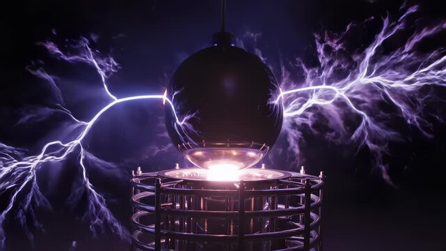 Purple Lightning Arcs from Tesla Coil