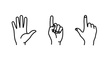 Obraz premium Three hand gestures in simple black line art a distinct silhouette