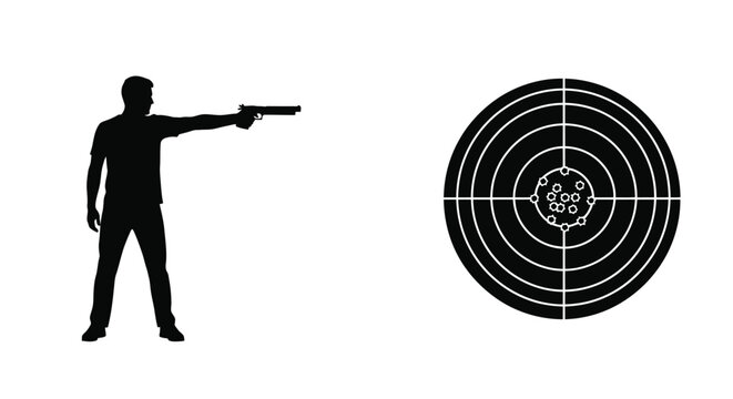 Man aiming pistol at target black silhouette
