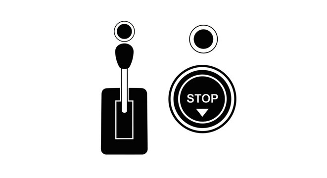 Industrial Machine Control Interface with Manual Lever and Emergency Stop Button Vector