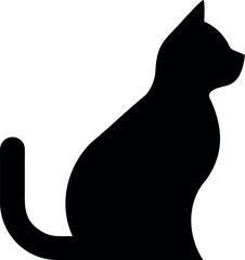 Black cat silhouette sitting profile view isolated on transparent background. © MOHINUR