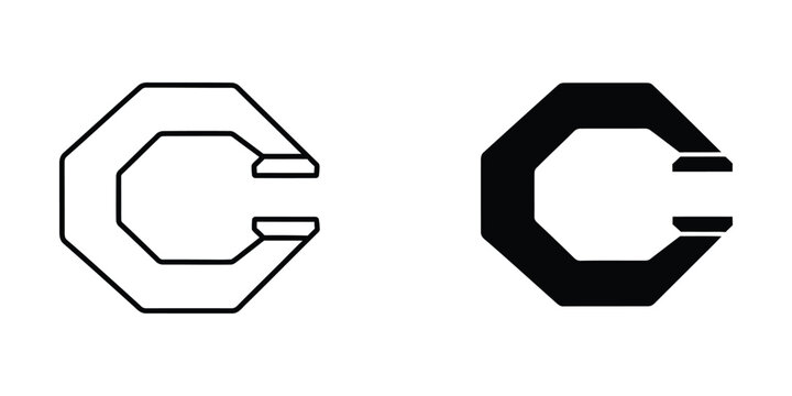 Two contrasting styles of a geometric c logo with an abstract cut-out section