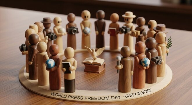 wooden figures unity in voice world press freedom day