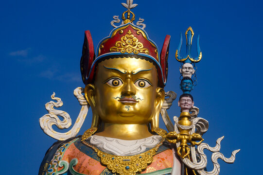 Statue of Guru Padmasambhaba or Guru Rinpoche, a revered figure in Tibetan Buddhism, located near Delo Park in Kalimpong West Bengal India. 