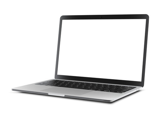 Vector illustration of laptop with blank empty white screen. Realistic mockup or template, isolated on white background
