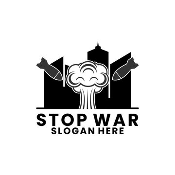 Stop War Logo with City Explosion and Falling Bombs Vector