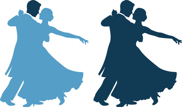 Silhouettes of couple dancing together in ballroom dance style